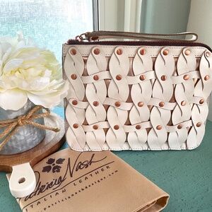 Patricia Nash White+Rose Gold Twisted Braid Cassini Leather Clutch